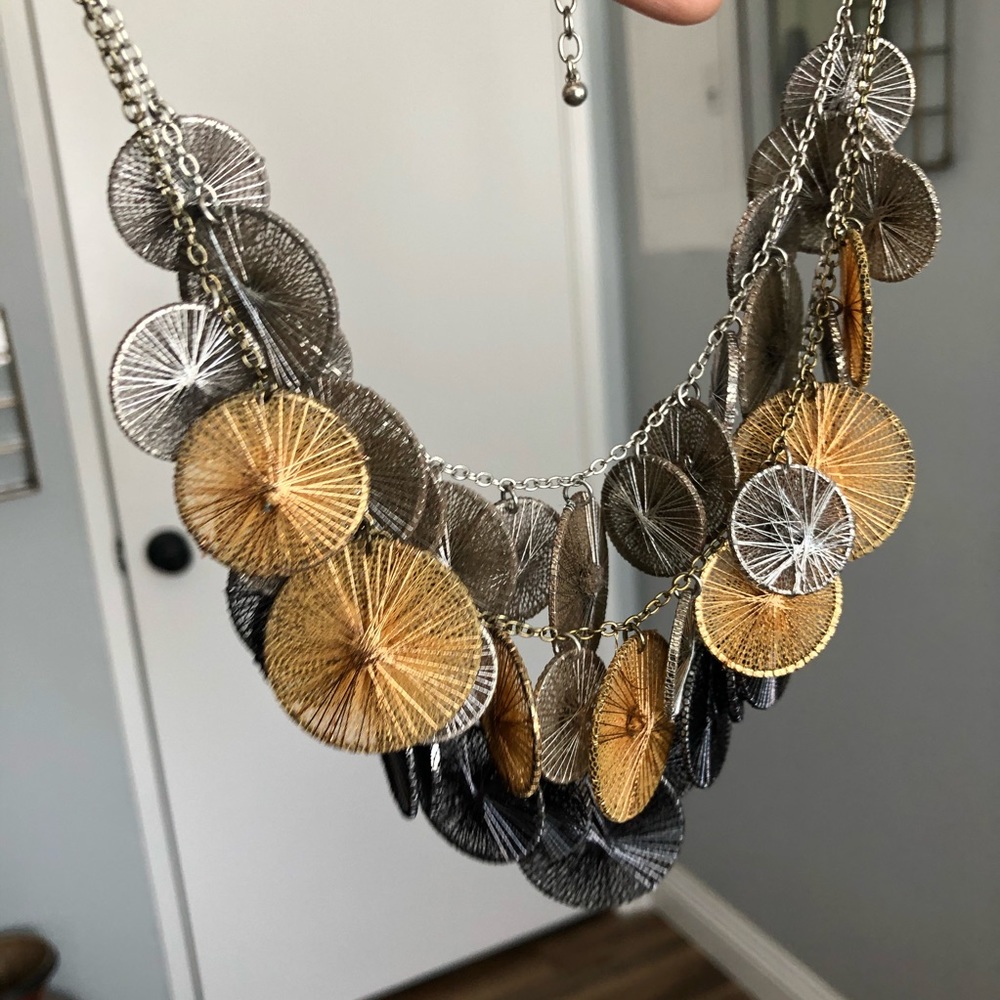 Handmade embroidered silver statement necklace